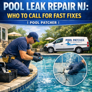 Technician inspecting a pool for leaks with equipment, offering fast pool leak repair service in New Jersey.
