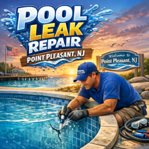 Technician repairing a swimming pool leak with specialized equipment in Point Pleasant, NJ.