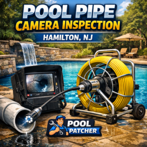 Close-up of a pool pipe interior being inspected with a camera in Hamilton, NJ by Pool Patcher.