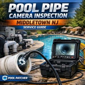 Close-up of a pool pipe camera inspecting plumbing for maintenance in Middletown, NJ.