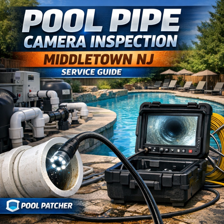 Close-up of a pool pipe camera inspecting plumbing for maintenance in Middletown, NJ.
