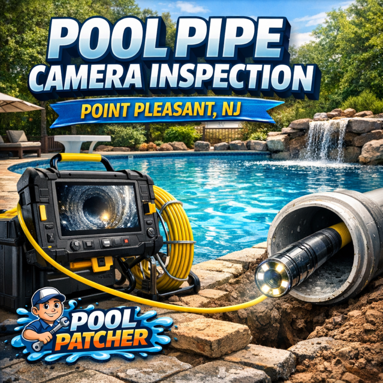 Underwater view of a pool pipe during a camera inspection in Point Pleasant, NJ by Pool Patcher.
