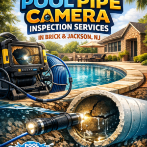 Technician performing a pool pipe camera inspection on a residential pool in Brick and Jackson, NJ.