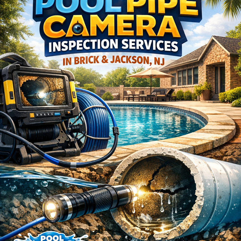 Technician performing a pool pipe camera inspection on a residential pool in Brick and Jackson, NJ.