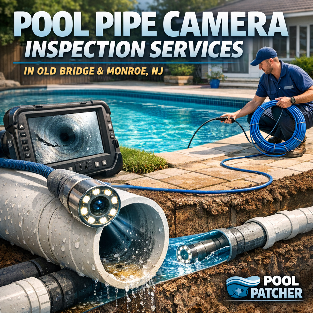 Technician using a camera to inspect pool pipes in Old Bridge and Monroe, NJ.