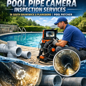 Close-up of a pool pipe camera inspecting pipes for maintenance and repair services.