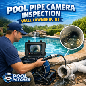 Technician using a camera to inspect a pool pipe in Wall Township, NJ for leaks and damage.