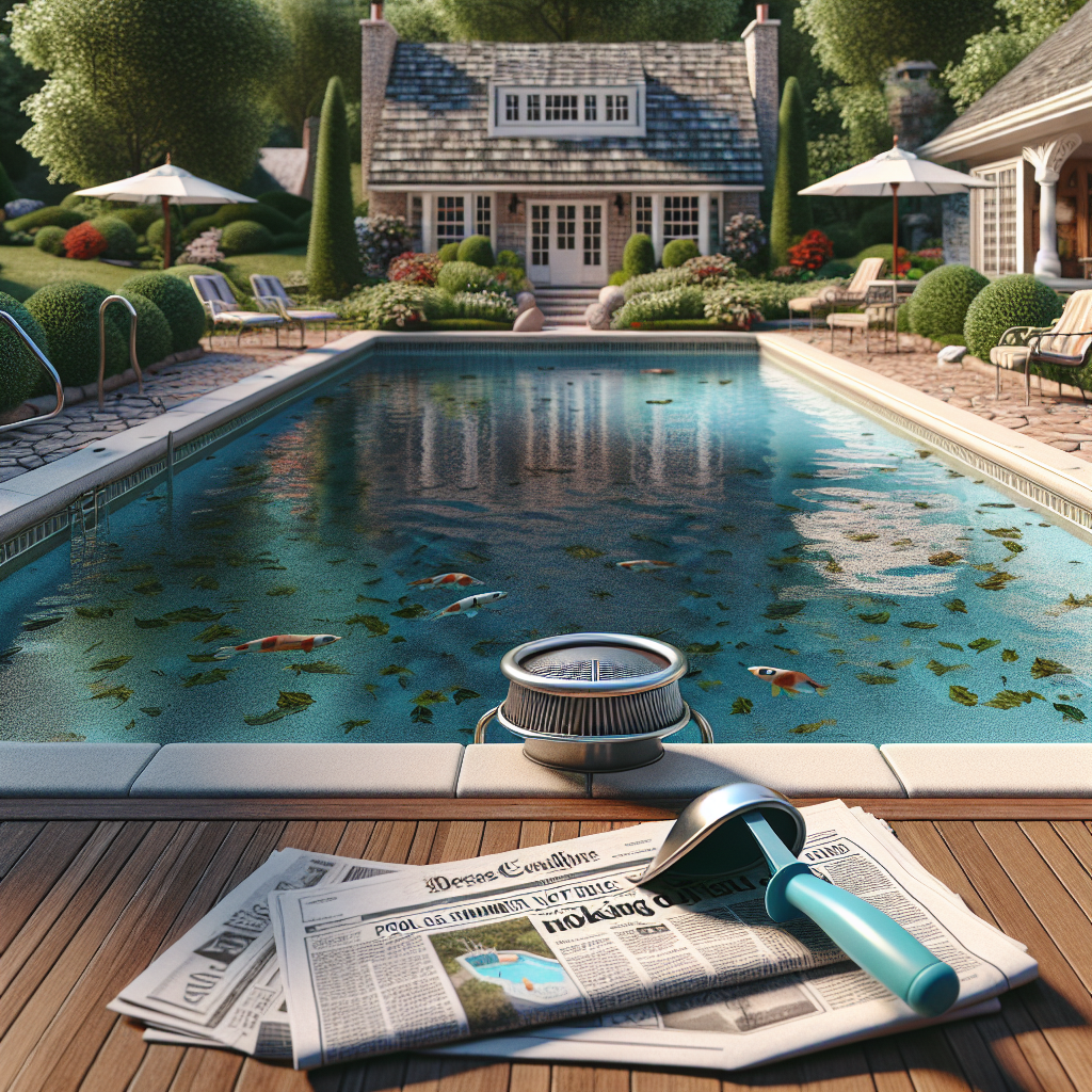 Luxury backyard with large swimming pool, lounge chairs, and classic house in the background under a clear sky.