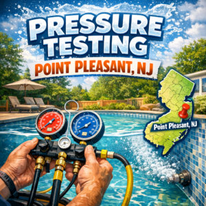 Technician performing pressure testing on residential pool equipment in Point Pleasant, NJ.