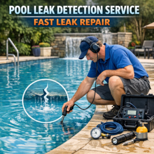 Technician using specialized equipment to detect and repair a pool leak quickly and professionally.