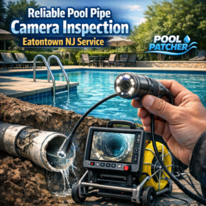 Technician using a camera to inspect pool pipes during a reliable service in Eatontown, NJ.