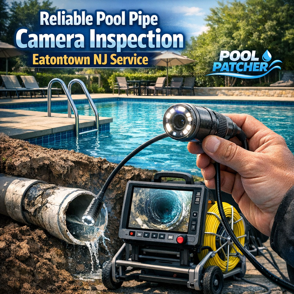 Technician using a camera to inspect pool pipes during a reliable service in Eatontown, NJ.