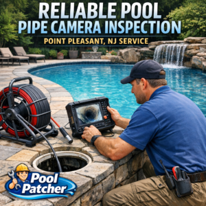 Technician using a camera to inspect pool pipes for reliable service in Point Pleasant, NJ.