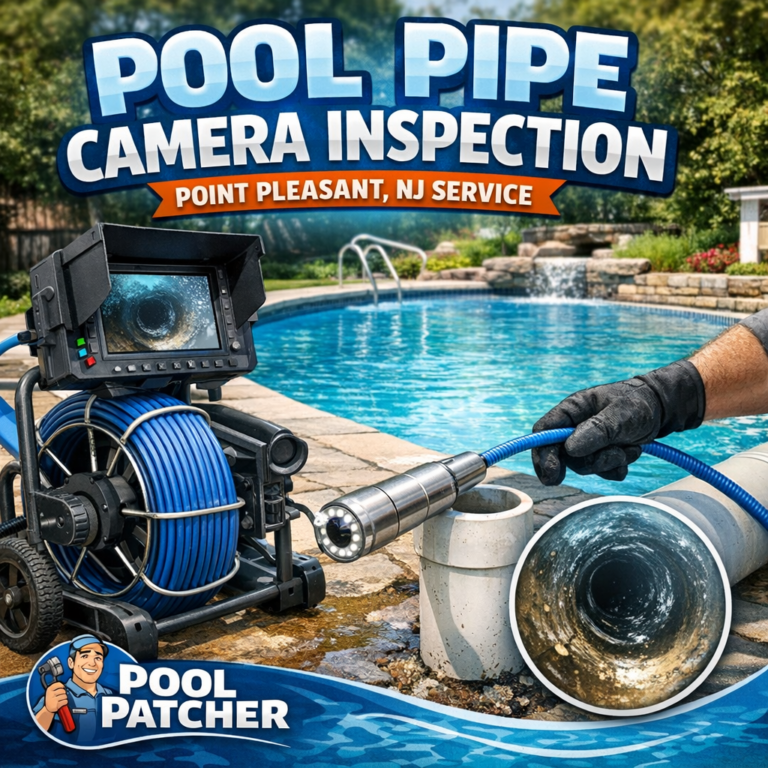 Close-up of a pool pipe inspection camera inside a pipe, showing clear pipe interior for leak detection.