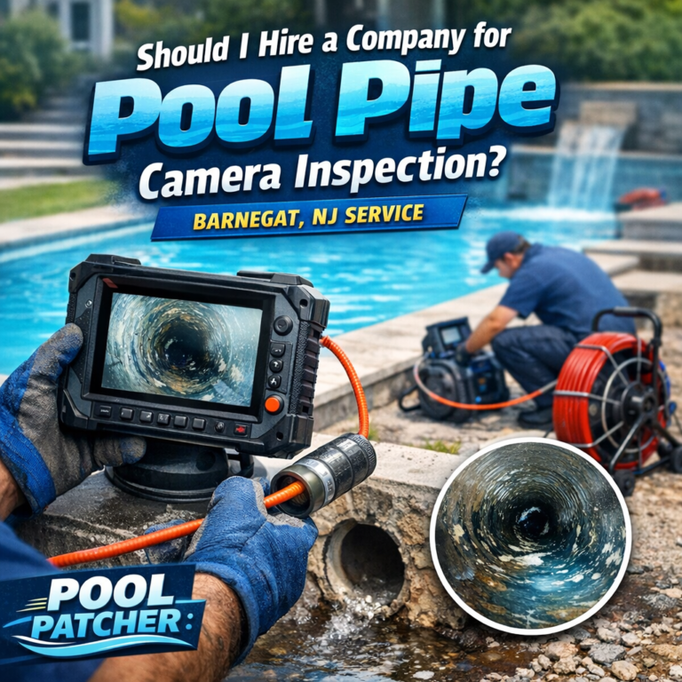 Technician using a camera inspection tool inside a pool pipe to check for issues in Barnegat, NJ.