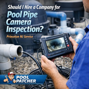 Technician using a camera to inspect pool pipes during a professional pipe inspection service.