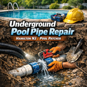 A technician repairs underground pool pipes in Hamilton, NJ using professional tools and equipment.