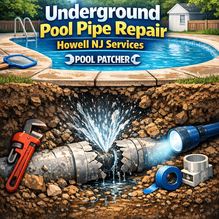 Close-up of a technician repairing an underground pool pipe with tools in Howell, NJ.
