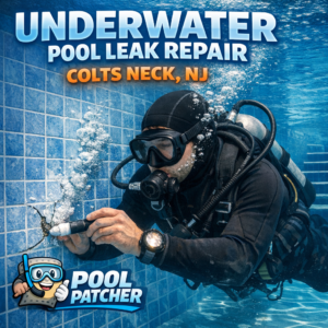 Technician repairing an underwater pool leak using specialized equipment in Colts Neck, NJ.