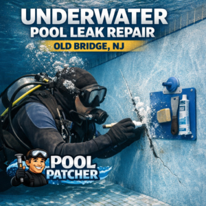 Technician repairing an underwater pool leak using specialized equipment in Old Bridge, NJ.
