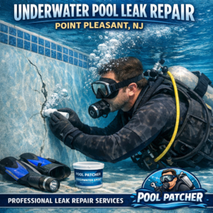 Technician repairing an underwater pool leak with specialized equipment in Point Pleasant, NJ.