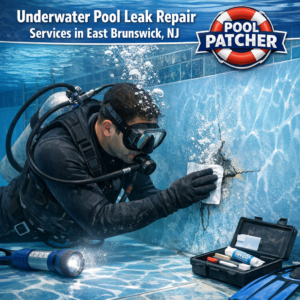 Technician repairing an underwater pool leak using specialized equipment in East Brunswick, NJ.