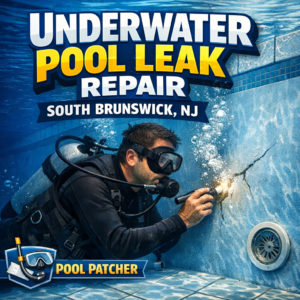 Technician repairing an underwater pool leak with specialized equipment in South Brunswick, NJ.