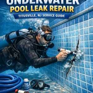 Professional diver inspects an underwater pool leak for repair service in Titusville, NJ.