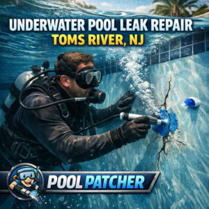 Technician repairing an underwater pool leak using specialized equipment in Toms River, NJ.
