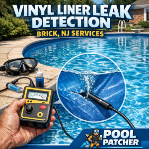 Technician uses specialized equipment to detect a vinyl liner pool leak in Brick, NJ.