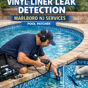 Technician using specialized equipment to detect vinyl liner pool leaks, ensuring fast, accurate service in Marlboro, NJ.
