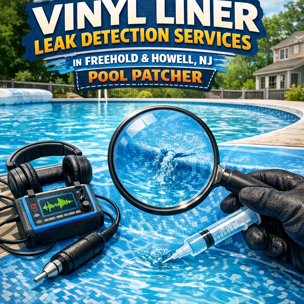 Technician using specialized equipment to detect leaks in a vinyl pool liner for repair services in Freehold and Howell, NJ.