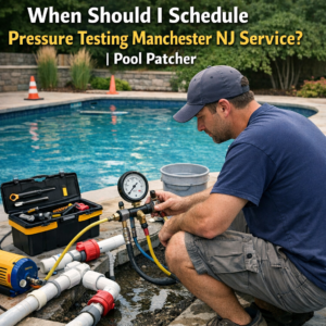 Man conducting pressure testing on pool equipment in Manchester, NJ backyard.