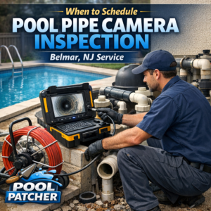 Technician using a camera device to inspect pool pipes for maintenance in Belmar, NJ.