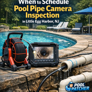 Pool pipe camera inspection equipment set up beside a swimming pool in Little Egg Harbor, NJ.