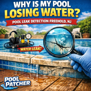A backyard pool with water, surrounded by green trees, illustrating pool leak detection services in Freehold, NJ.