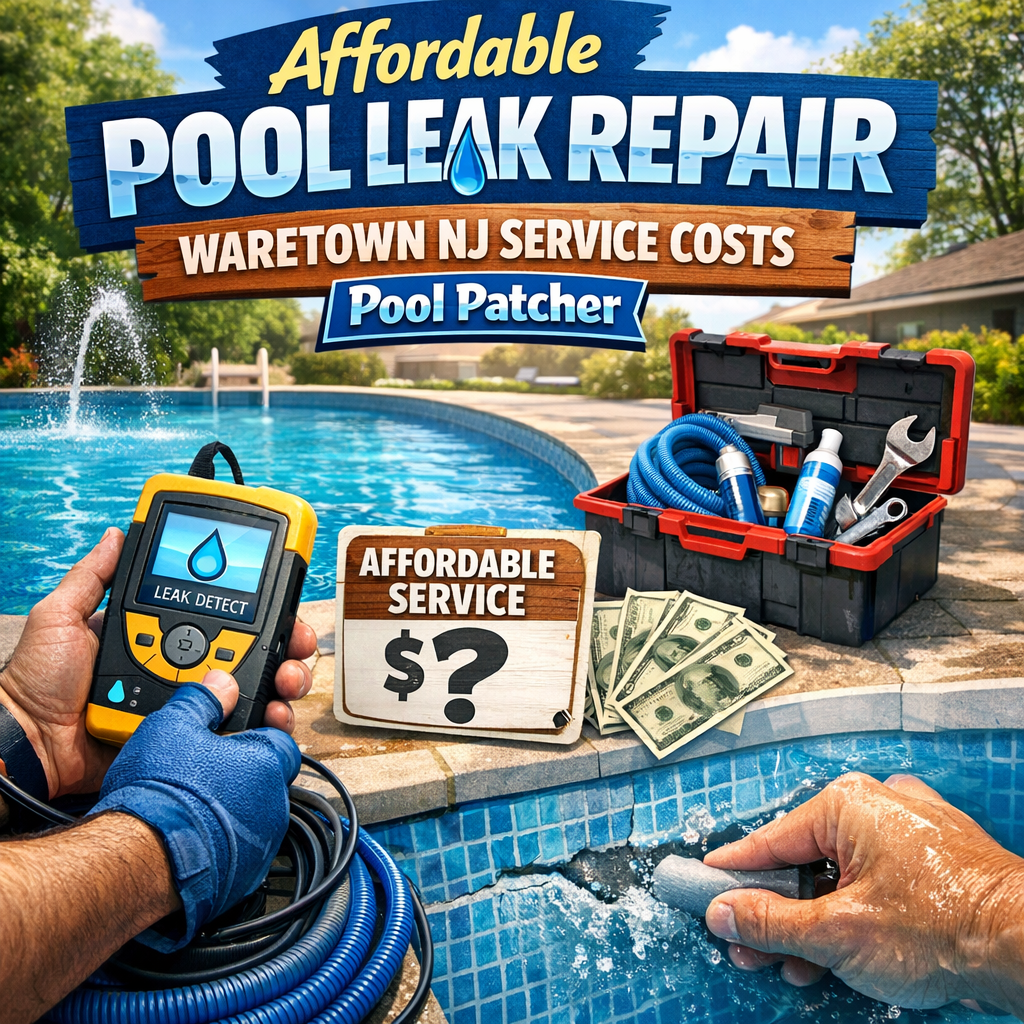 Close-up of technician repairing pool leak with tools, showing affordable service in Watertown NJ.