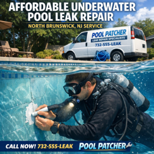 Technician repairing an underwater pool leak using specialized equipment in North Brunswick, NJ.