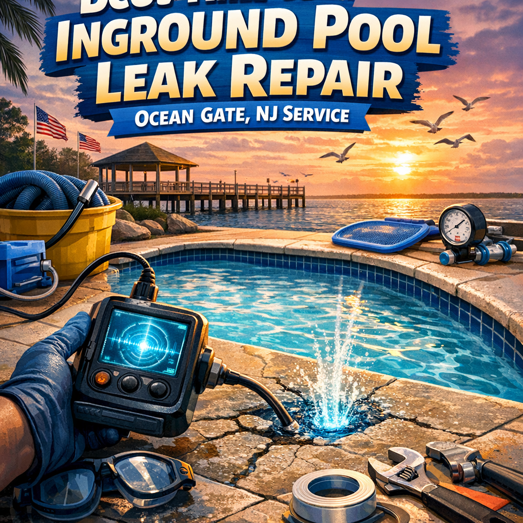 Technician uses advanced equipment to detect underground pool leak in Ocean Gate, NJ backyard.