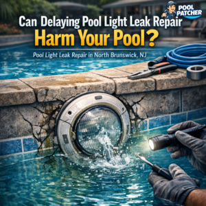 Close-up of a swimming pool light being repaired to stop leaks and prevent pool damage.