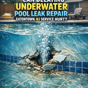 Technician performing underwater pool leak repair in Eatontown, NJ, fixing cracks in a swimming pool.