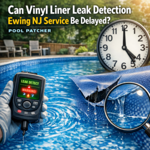 Technician using specialized equipment to detect vinyl liner pool leaks in Ewing, NJ.