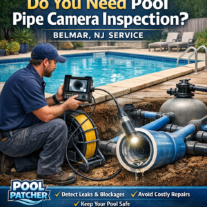 Technician using a camera inspection tool inside a pool pipe to check for leaks and blockages in Belmar, NJ.