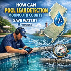 A technician inspects a backyard pool for leaks to save water and prevent damage in Monmouth County.