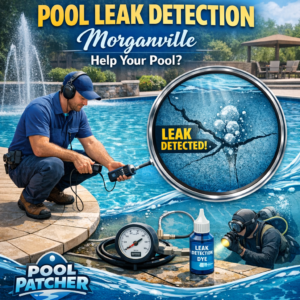 Technicians using specialized equipment to detect and repair pool leaks in Morganville.