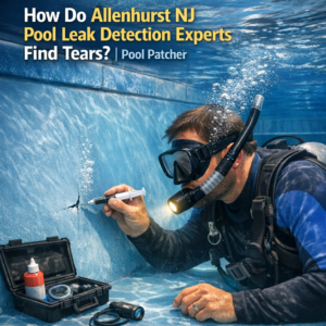 Underwater pool leak detection expert inspecting and repairing a pool in Allenhurst, NJ.