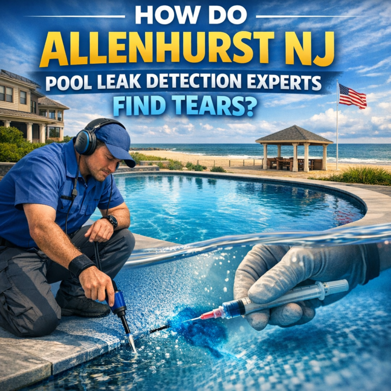 Technician uses advanced equipment to detect leaks in a residential pool in Allenhurst, NJ.