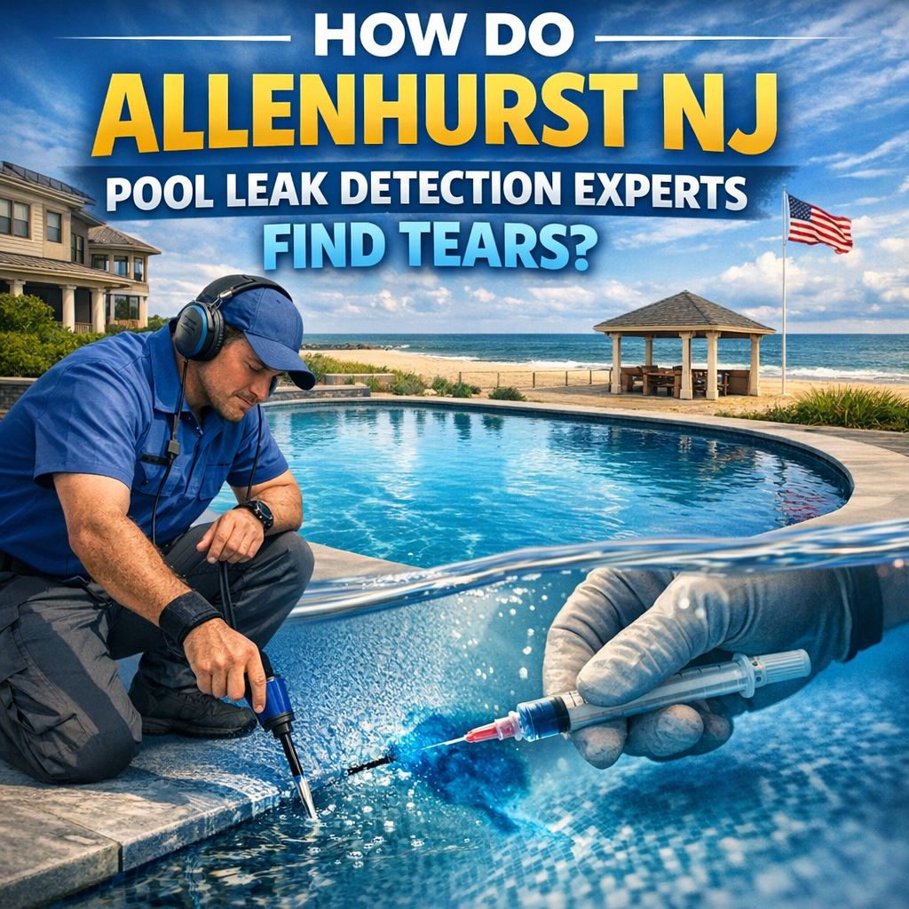 Technician uses advanced equipment to detect leaks in a residential pool in Allenhurst, NJ.
