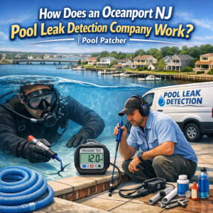 Technician using advanced equipment to detect pool leaks with precision in Oceanport, NJ.