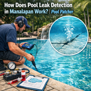Technician uses advanced equipment to detect leaks in a residential pool in Manalapan.